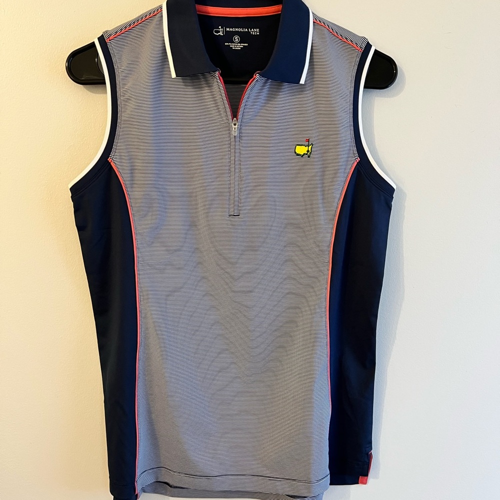 Magnolia Lane Masters Women’s White and Navy Sleeveless Polo Shirt
